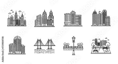 City Skyline and Landmark Vector Icons Collection
