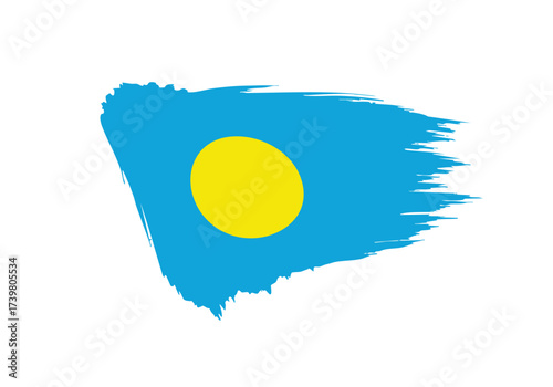 Vibrant Palau flag design with bold blue and yellow brush strokes, celebrating national pride and heritage with dynamic energy