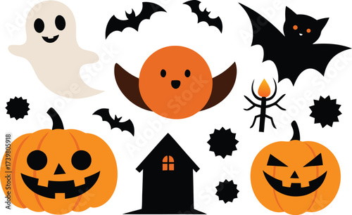 Vector halloween collection spooky pumpkins ghosts bats icons for festive design