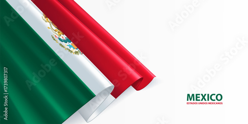 Mexico flag. Mexico national flag, waving on white background. National flag background design.