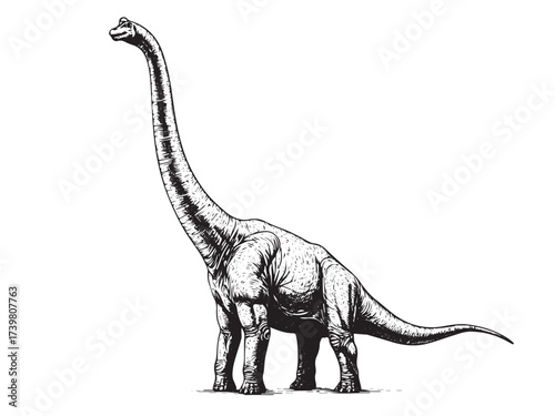 Brachiosaurus Standing Tall Vintage Engraved Dinosaur Illustration Vector
