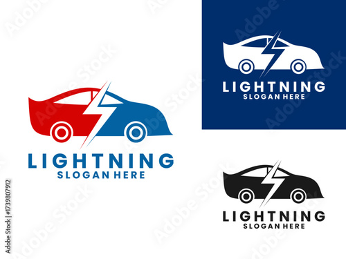 lightning combination with car logo design inspiration vector template. Fast car logo design icon. Car electric logo design icon