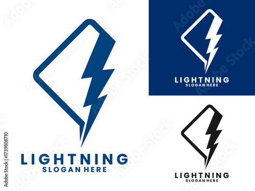 lightning combination with rhombus outline logo design vector template