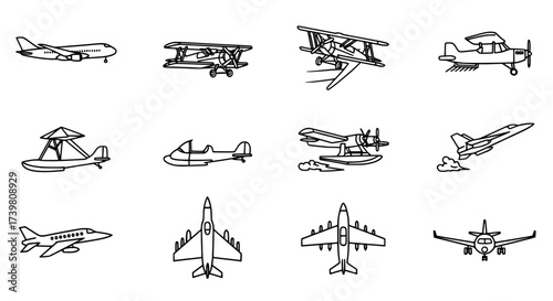 Aviation Set Aircraft Vector Icons for Design and Transport Concepts