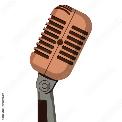 Vintage studio microphone for music, broadcasting or podcasting concept. Retro sound recording equipment for radio or entertainment.