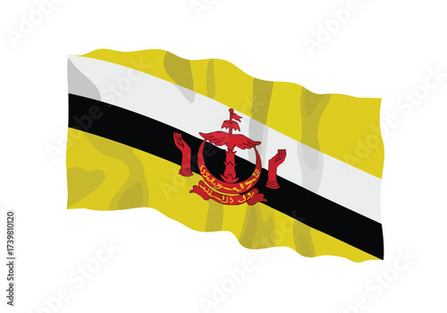 Majestic Brunei flag waving proudly, symbolizing national pride and global representation in vibrant detail