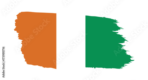 Bold brush stroke representation of the Ivory Coast flag, symbolizing national pride and cultural heritage with vibrant colors.