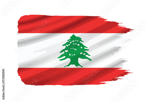 Vibrant Lebanese flag design with a distressed brushstroke effect symbolizing national pride and heritage