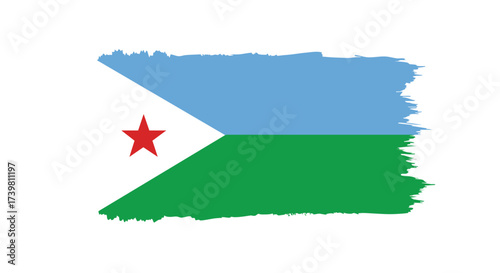 Striking Djiboutian flag with bold brush strokes, representing national pride and cultural identity in a modern artistic style