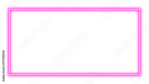 Pink glowing neon rectangular frame element with transparent background