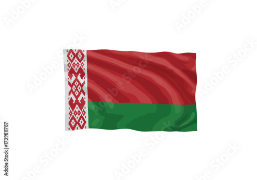 Vibrant Belarusian flag proudly waving with traditional ornamental pattern, representing national pride and cultural heritage for patriotic displays