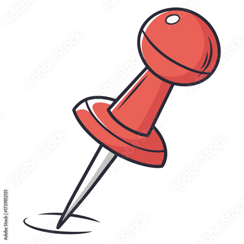 A red push pin is stuck into a white surface