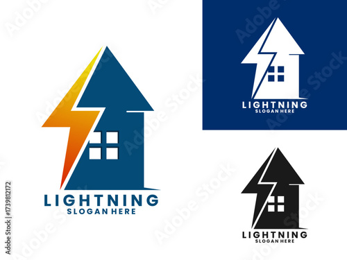 lightning with house combination creative logo design vector template