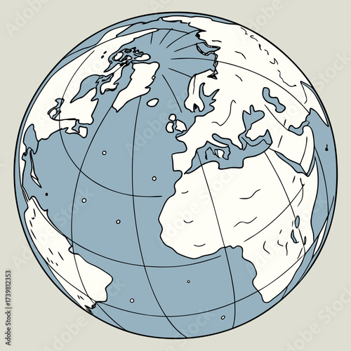 Illustration of a globe showing europe and north america on a light background