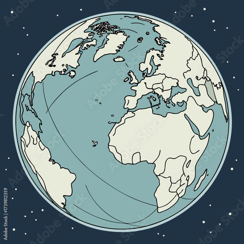 Illustration of a globe showing continents and oceans against a starry background