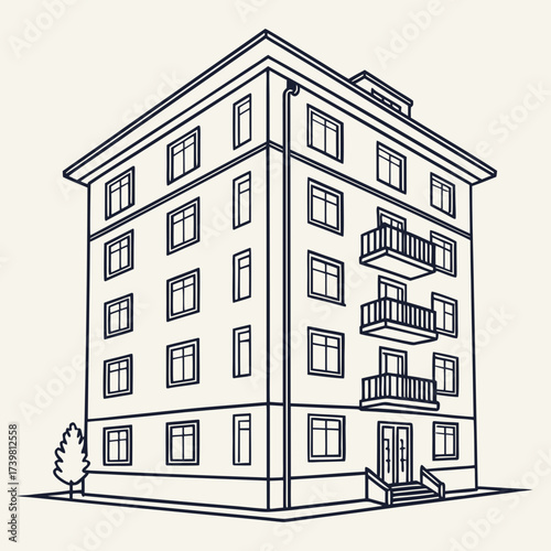 Architectural illustration of a multistory building