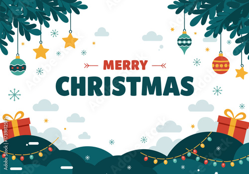 Merry Christmas holiday greeting card design, vector illustration
