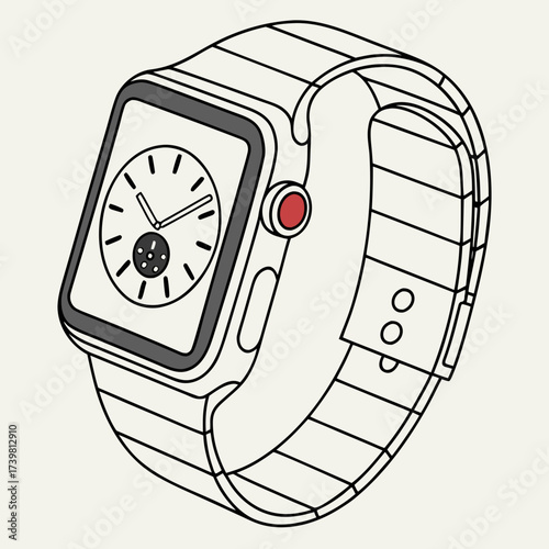 Illustration of a white smartwatch with a striped band
