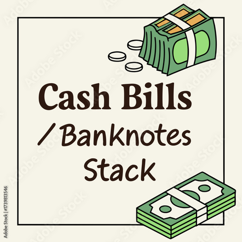 A stack of cash bills and banknotes with coins