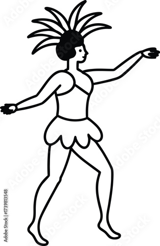 carnival parade dancer with feathered costume vector illustration on transparent background