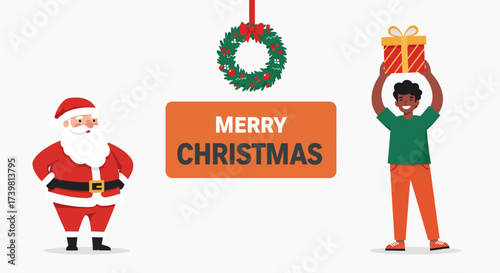 Celebrating merry christmas with santa claus and the man