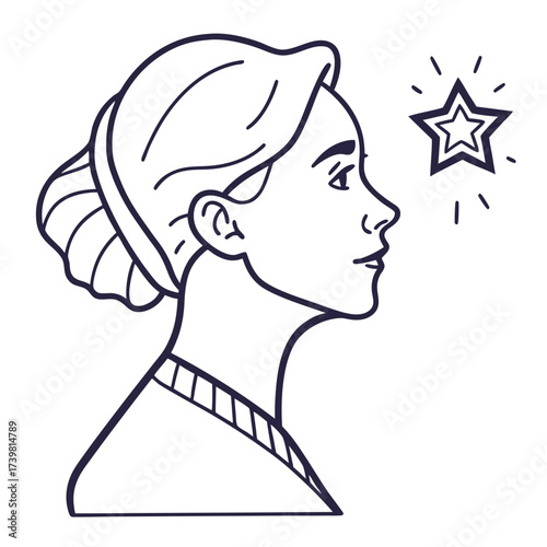 Woman looking at star with dreamy expression