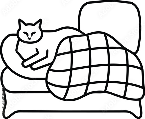 cozy bedroom with cat on patterned quilt outline 