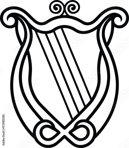 Celtic harp with ornamental knot frame coloring vector illustration on transparent background
