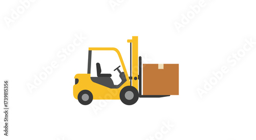 Yellow Forklift Truck Lifting a Brown Cardboard Box.