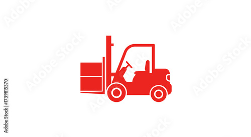 Red Forklift Truck Icon with Pallet Material Handling Equipment.