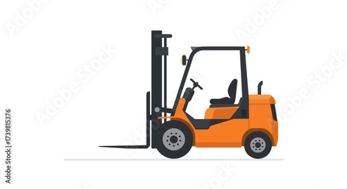 Orange Forklift Truck with Black Mast and Forks.
