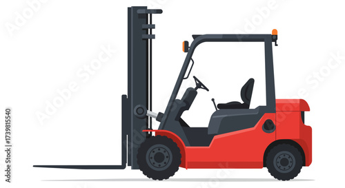 Red and Gray Forklift Truck with Lifting Forks.