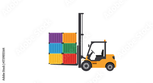 Forklift Carrying Stack of Colorful Shipping Containers Illustration.
