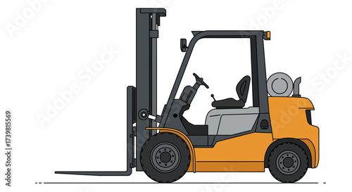 Isolated Orange Forklift Truck with Gray Accents Illustration.