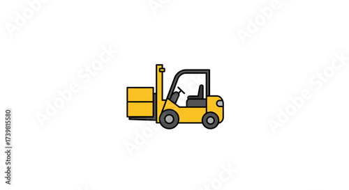 Cartoon Yellow Forklift Truck Illustration with Black Outline.
