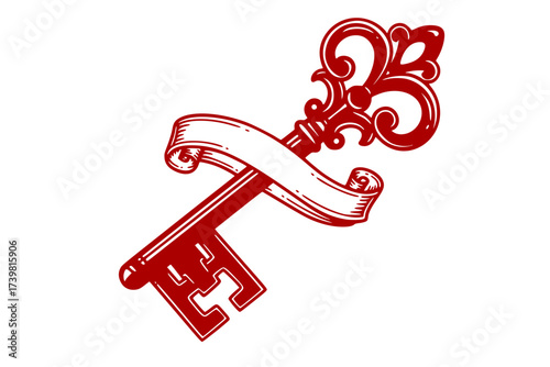 Vector Neo-Traditional Blackwork: Skeleton Key with Banner	