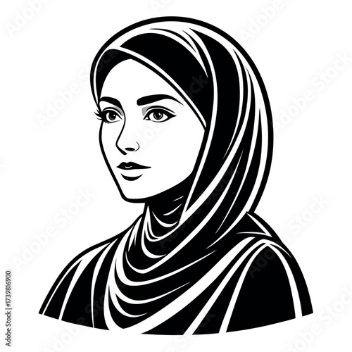 Muslim woman with hijab silhouette vector illustration,Black colour solid white background (6).eps