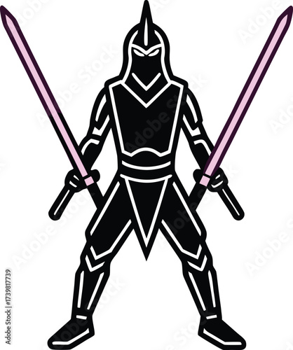 cyberpunk samurai with neon swords coloring page vector illustration on transparent background