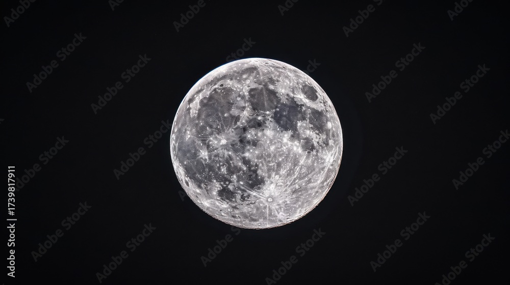 Obraz premium Lunar Astronomy Vistas: Full Moon Craters, Dark Night Skies, 3D Lunar Surface Orbits & Abstract Moonlight Backgrounds