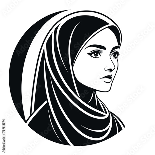 Muslim woman with hijab silhouette vector illustration,Black colour solid white background (10).eps