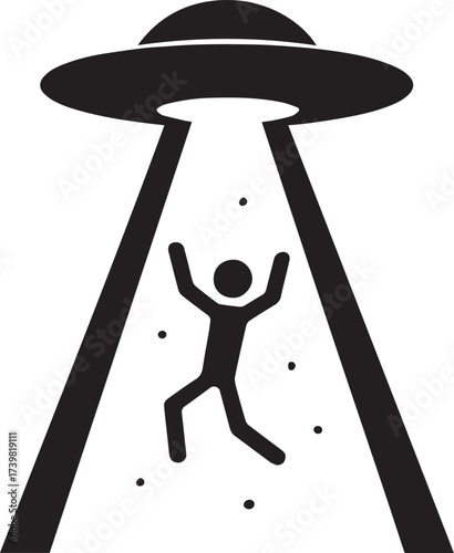 Human figure being abducted by a classic flying saucer with light beam vector eps illustration

