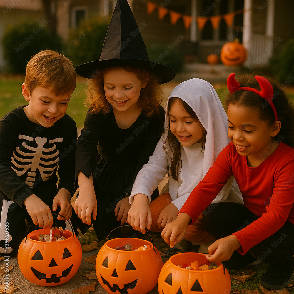 Fototapeta premium children in halloween costumes