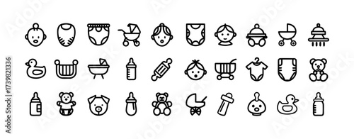 Collection of hand drawn baby icons and symbols for design
