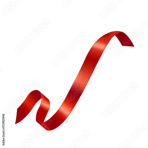 Red satin ribbon curl isolated