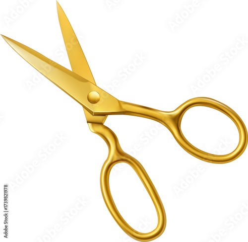 Golden ceremonial scissors isolated on white background