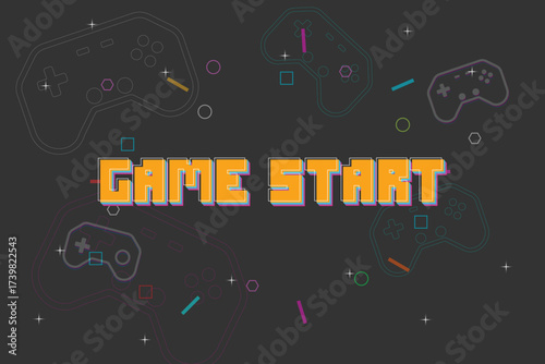 Game start, 8-bit pixel art game, background from a vintage arcade computer game.
