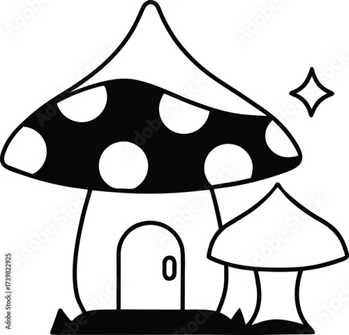 dreamy mushroom house village coloring art 