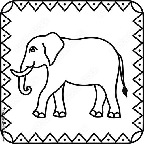 elephant walking through tribal ornament frame 