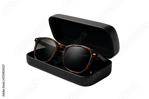 Sunglasses in black case isolated on transparent background