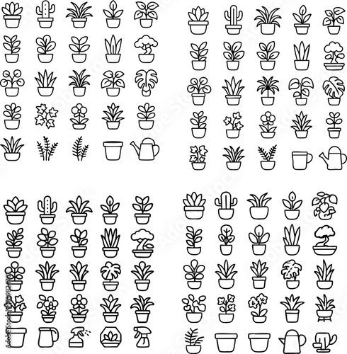 Potted House Plants Line Art Icons Collection 1.